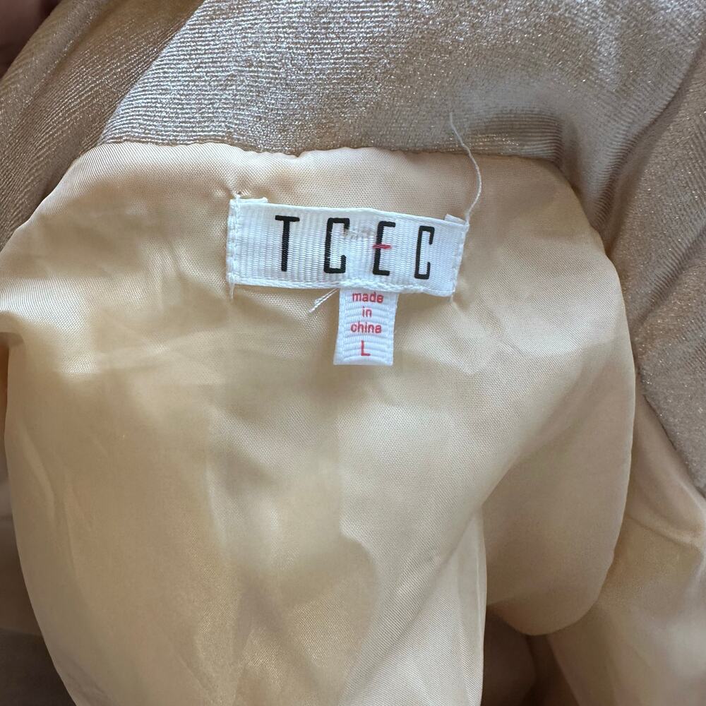 Women's TCEC Velvet Puffy Short Beige Jacket Size L - Picture 9 of 10